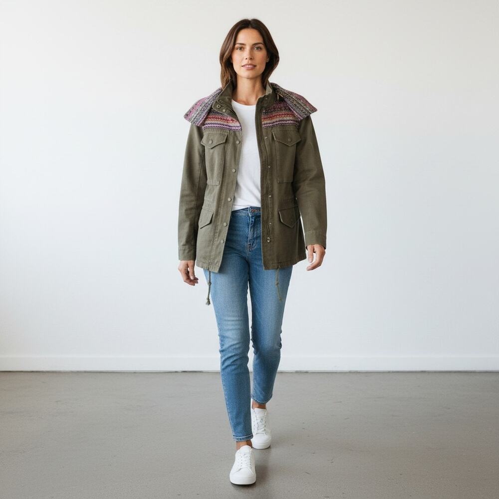 DAMA Collection Japan Women's Green Fair Isle Knit Collar Quilted Lined Jacket